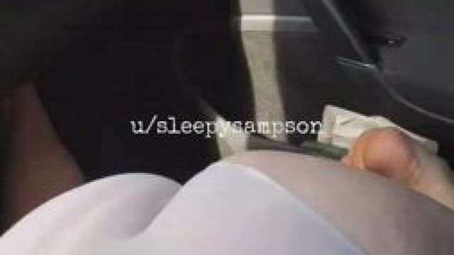 Showing off my panties on the highway while I blow daddy