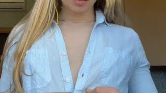 Unbuttoning the shirt to show my tiny boobs and body