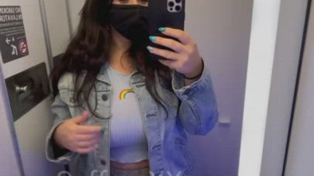 Having some fun in the airplane bathroom hope no one is waiting outside! [GIF]