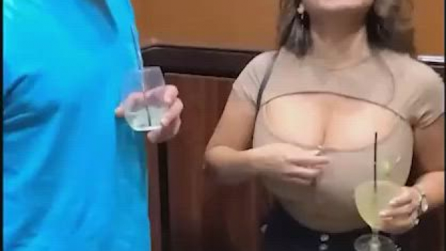 Stranger pressing wife's boobs.