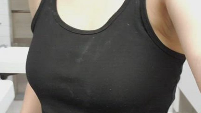 Playing with my tits in the gym bathroom makes me so horny! I need a gym buddy w