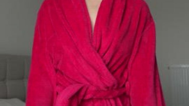 Hello, do you like what I'm hiding underneath my pink bathrobe? 