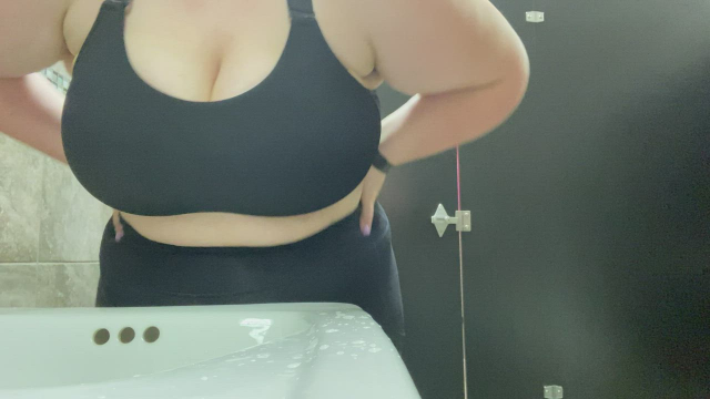 Post Workout Titty Drop in Public Bathroom