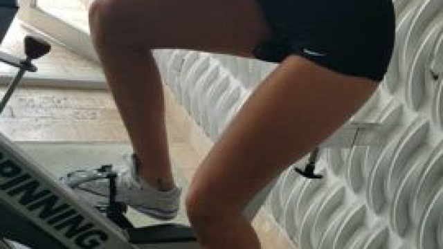Riding the stationary at the hotel gym [gif]
