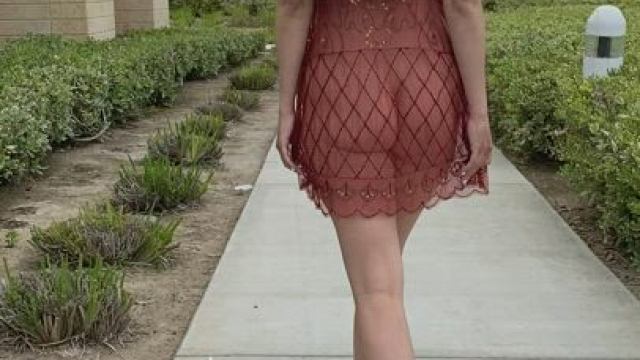Taking a walk in a see thru dress at a crowded shopping center [GIF]