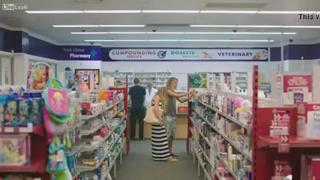 Testing the condom in the pharmacy!