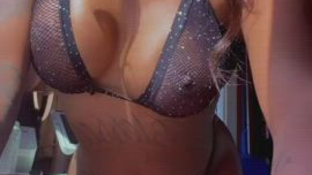 @blackbarbiiebarista is looking sexy AF in a black mesh bikini