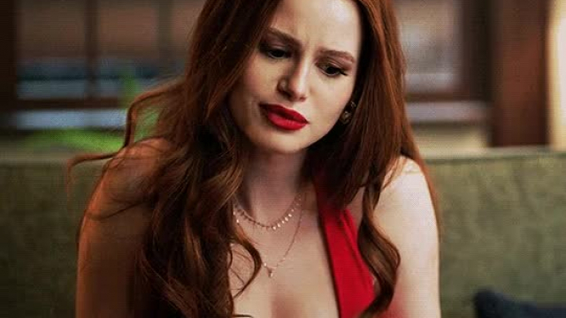 Madelaine Petsch when she caught you stroking my cock for her.