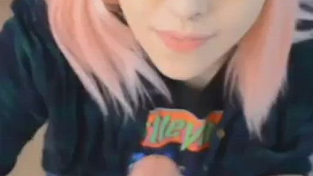 Cute girl with pink hair cum on face