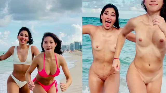 Running naked on the beach with my friend! [GIF]