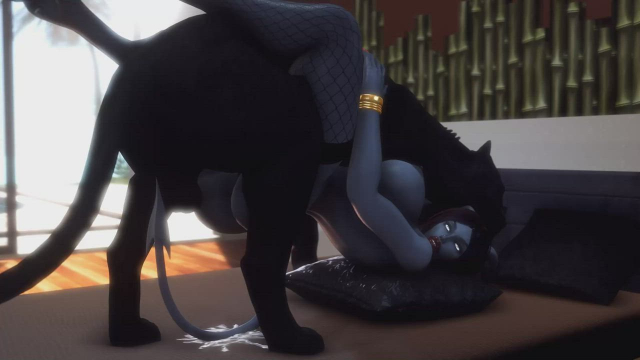 Black cat takes care of busty elf (3d freak)