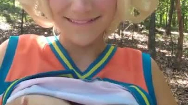 Himiko Toga cosplayer playing with her tits outdoors