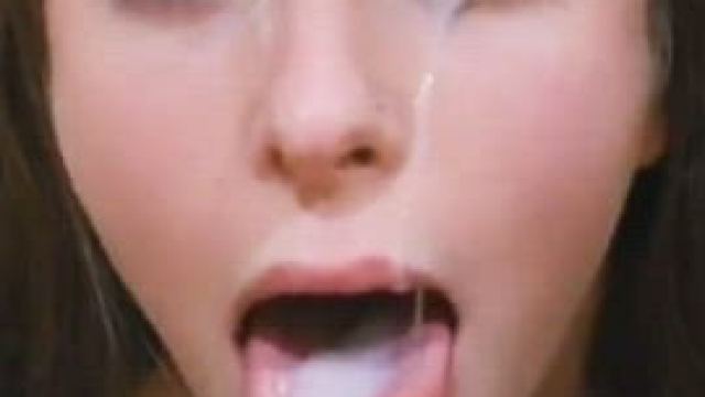 Thick warm cum on her tongue and then she swallows it like the cumslut she is.