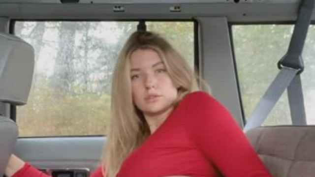 Sexy Blonde PAWG playing with her pussy in her car